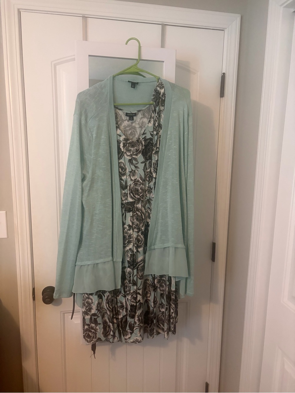torrid Mint Open-Front Cardigan with Floral Dress